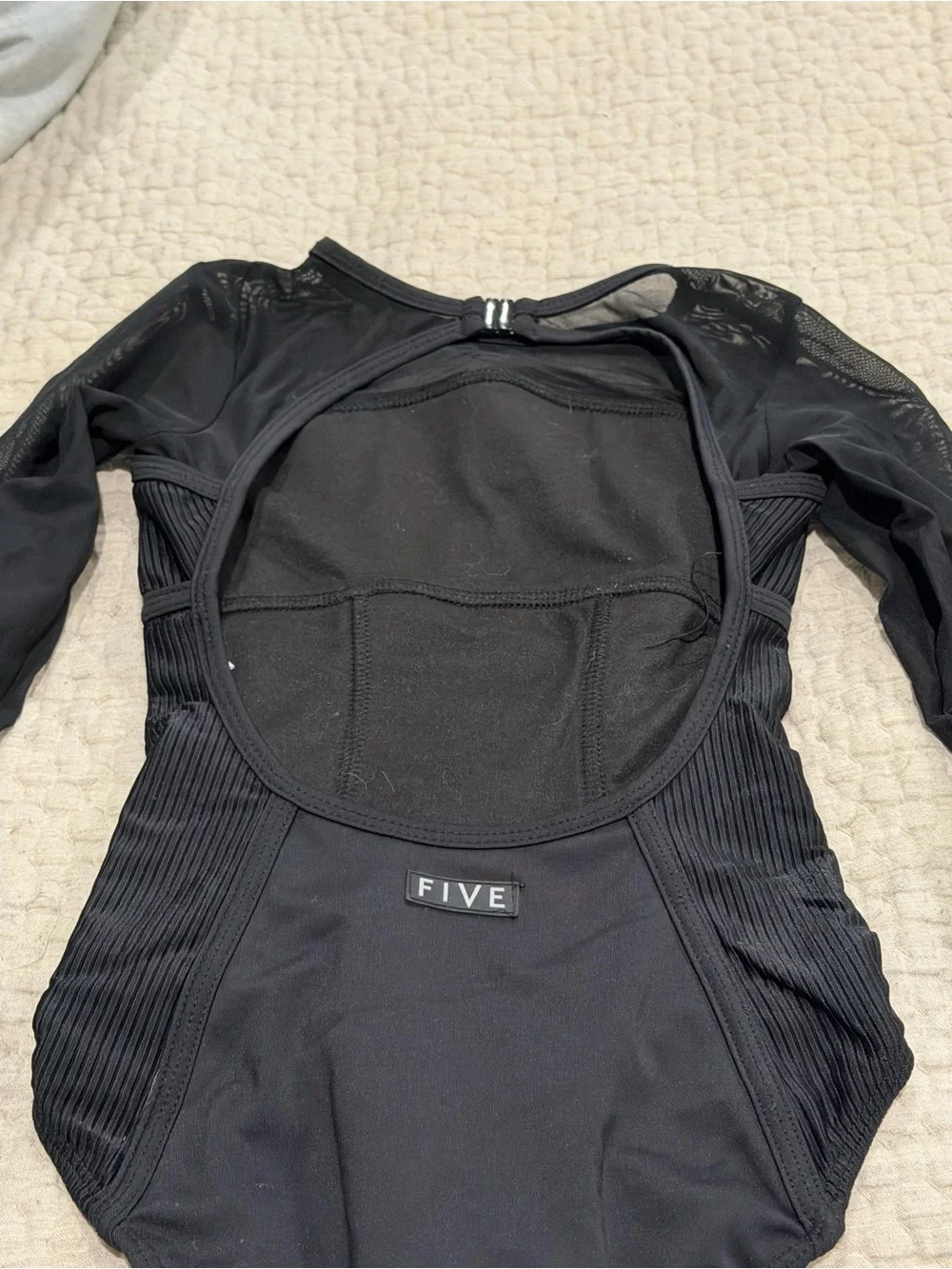 FIVE Dancewear Black Mesh Velvet Open Back Leotard YL Youth Large